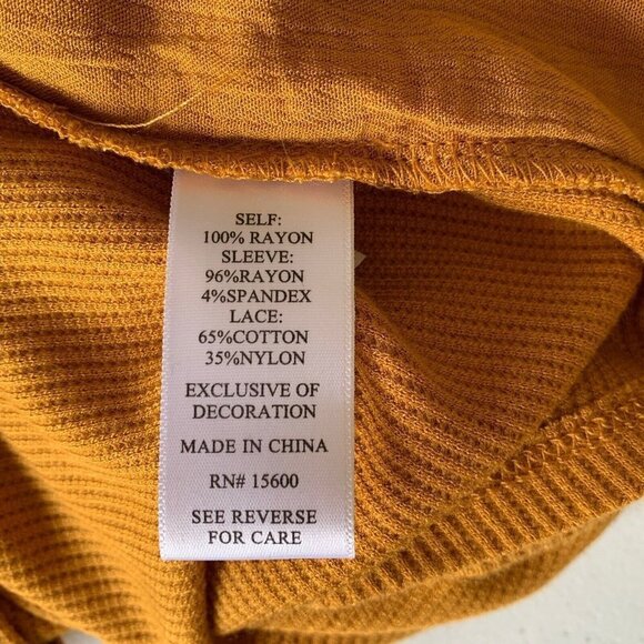 Artesia Women’s Small Mustard Yellow Lace Long Sleeve Top New - Picture 11 of 12